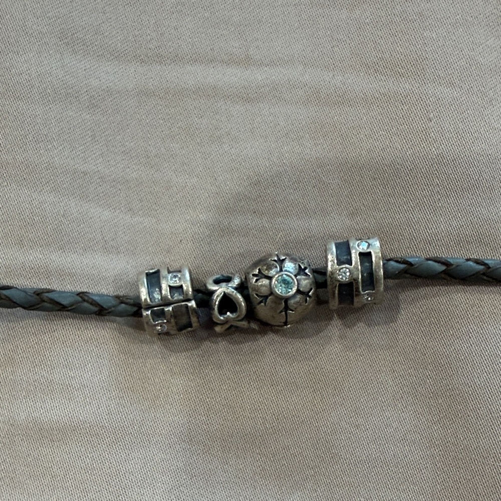 Pandora Braided Leather Bracelet with Silver Charms - Picture 3 of 4